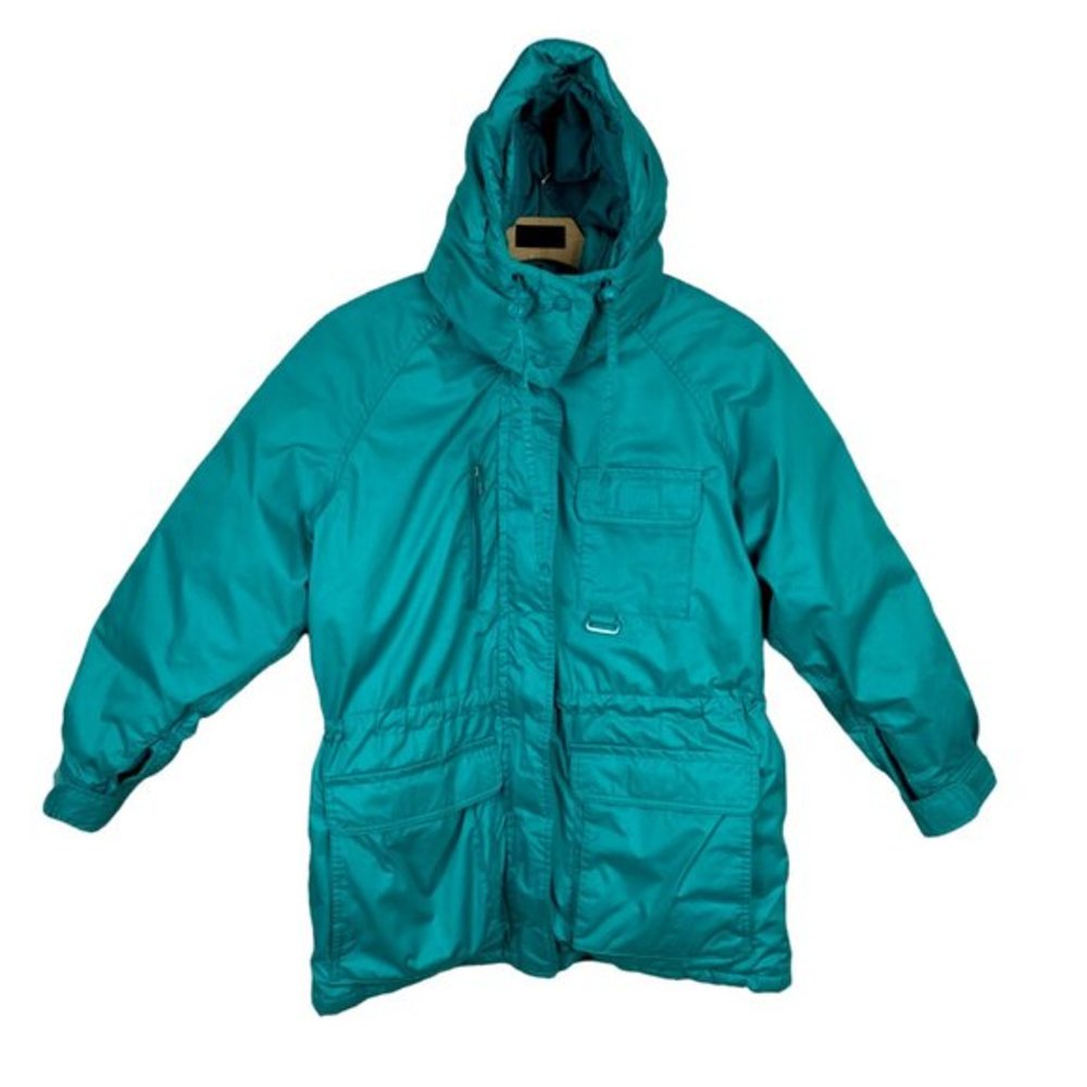 Eddie Bauer Jacket Medium‎ Goose Down Parka Zip Teal Winter Removable Hood Ski